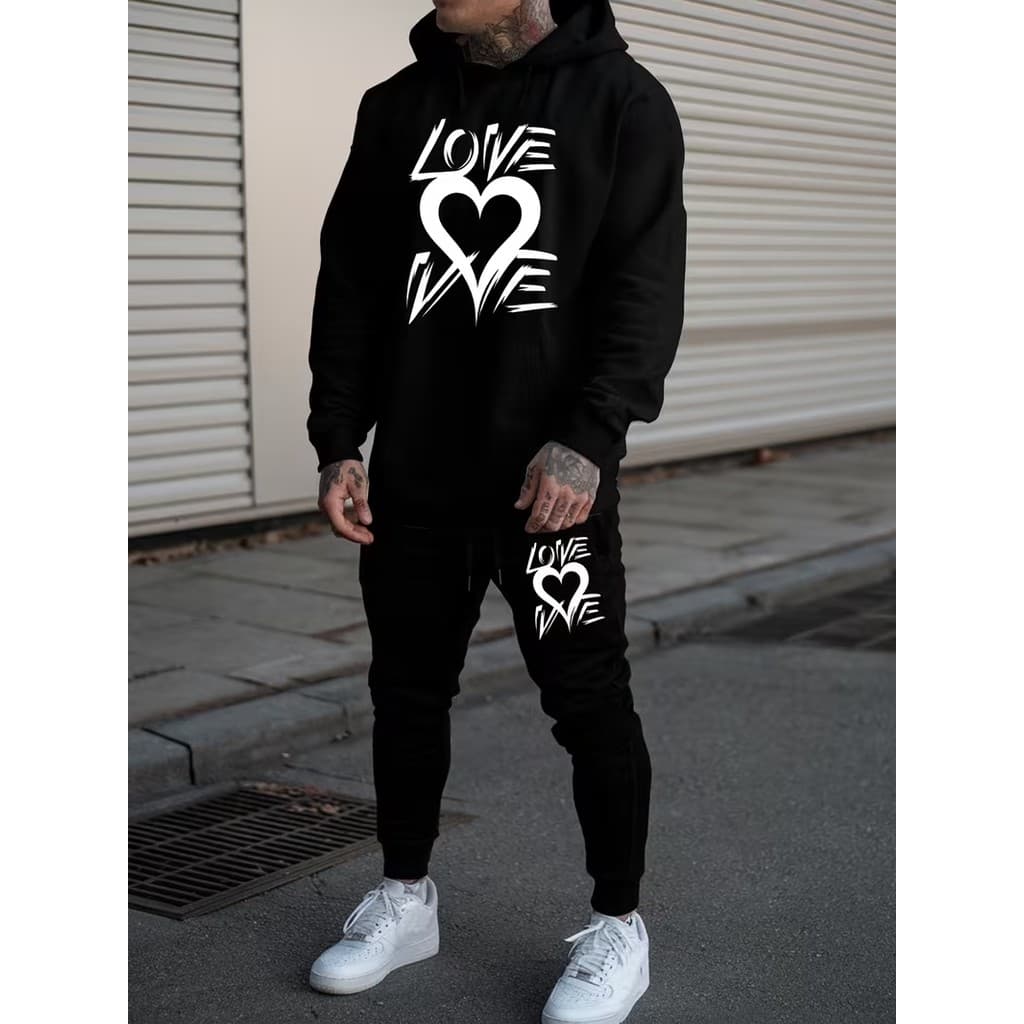 Conjunto Moletom Canguru Masculino Love My Love Blusa De Frio + Calça Moletom Estampados Unissex Outono/Inverno