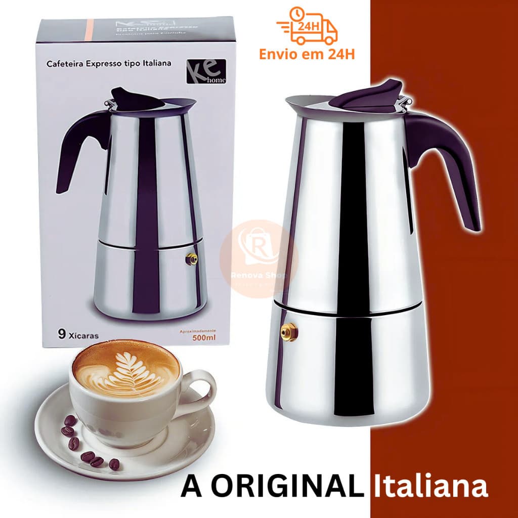 Cafeteira Italiana Expresso Em Inox Para 9 Xícaras Moderna 450ml Luxo