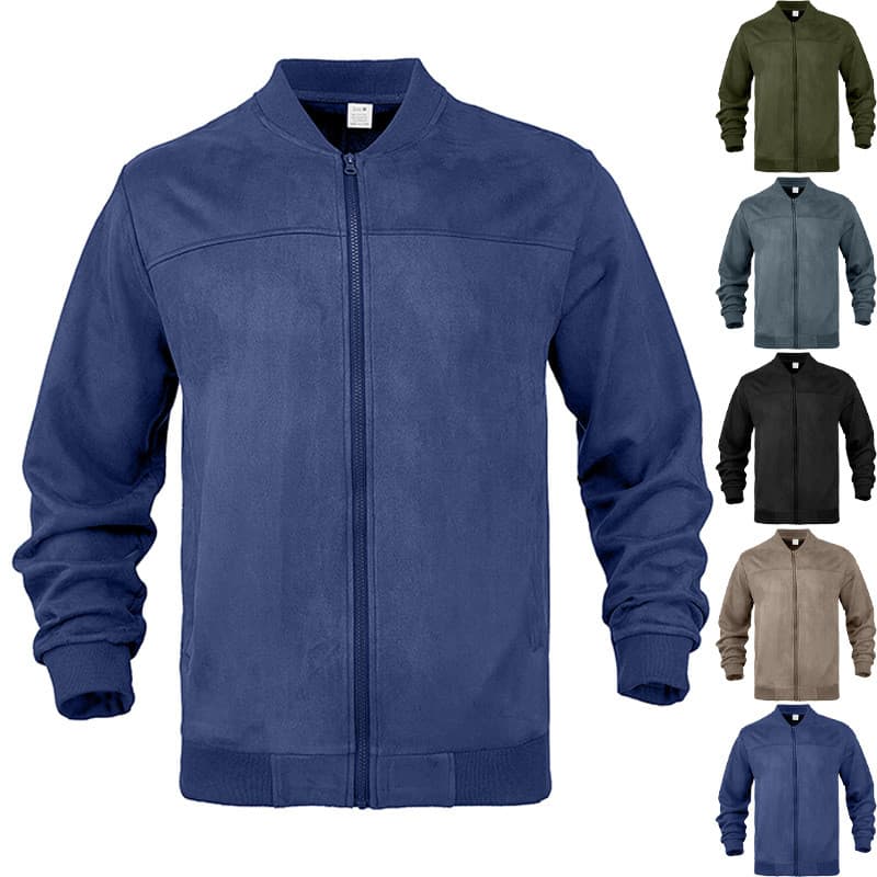 Jaqueta masculina de camurça cor sólida Casual esportiva gola alta com zíper tamanho grande comprimento médio manga comp