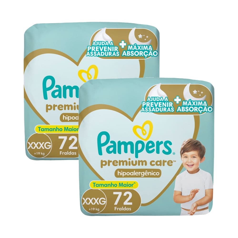 Kit 2 Fralda Pampers Premium Care Hipoalergênico XXXG 72 Unidades Descartáveis
