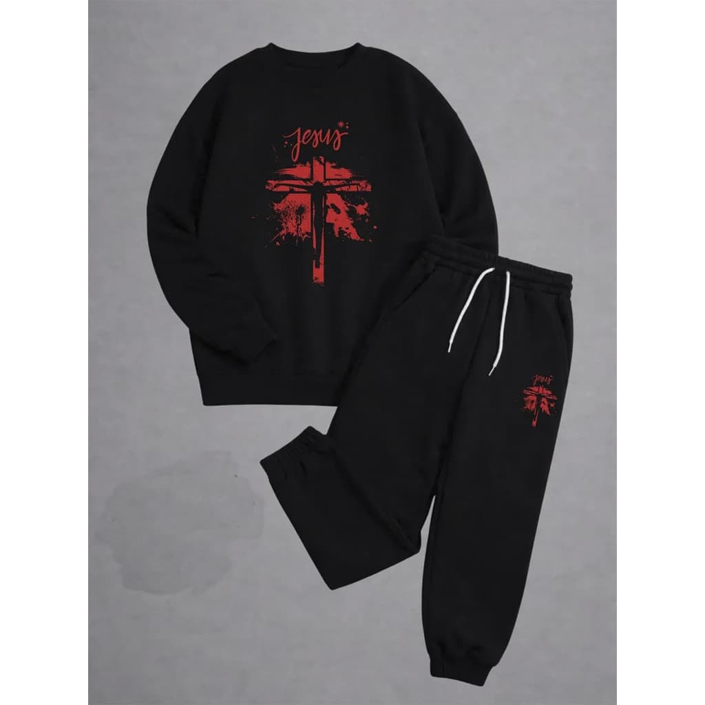 Conjunto Moletom Careca Masculino Jesus Red Blusa De Frio + Calça Moletom Estampados Unissex Outono/Inverno