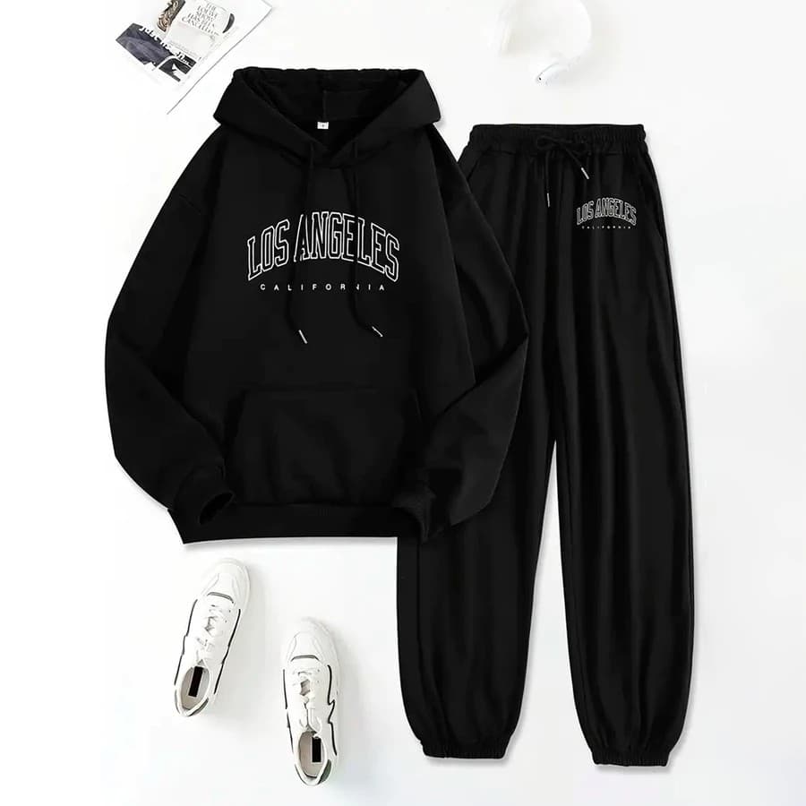Conjunto Moletom Canguru Masculino Los Angeles Blusa De Frio + Calça Moletom Estampados Unissex Outono/Inverno