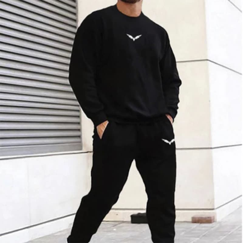 Conjunto Moletom Careca Masculino Pássaro Minimalista Blusa De Frio + Calça Moletom Estampados Unissex Outono/Inverno