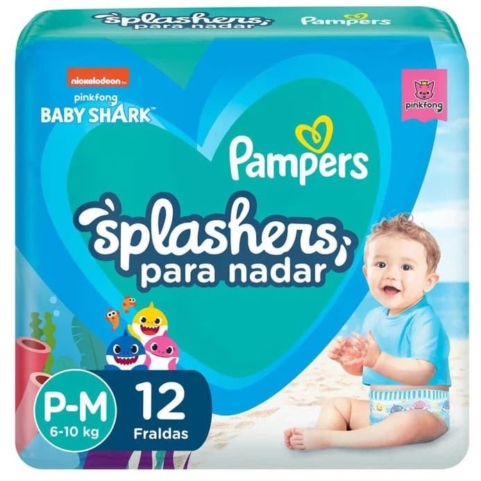 Fralda Para Nadar Pampers Splashers Baby Shark P-m 12 Unidades