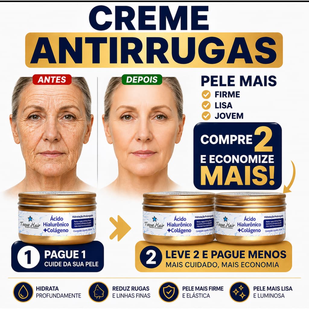 Kit 2 Un. Creme Anti-Idade com Ácido Hialurônico + Colágeno | Hidratação Profunda e Pele Mais Firme