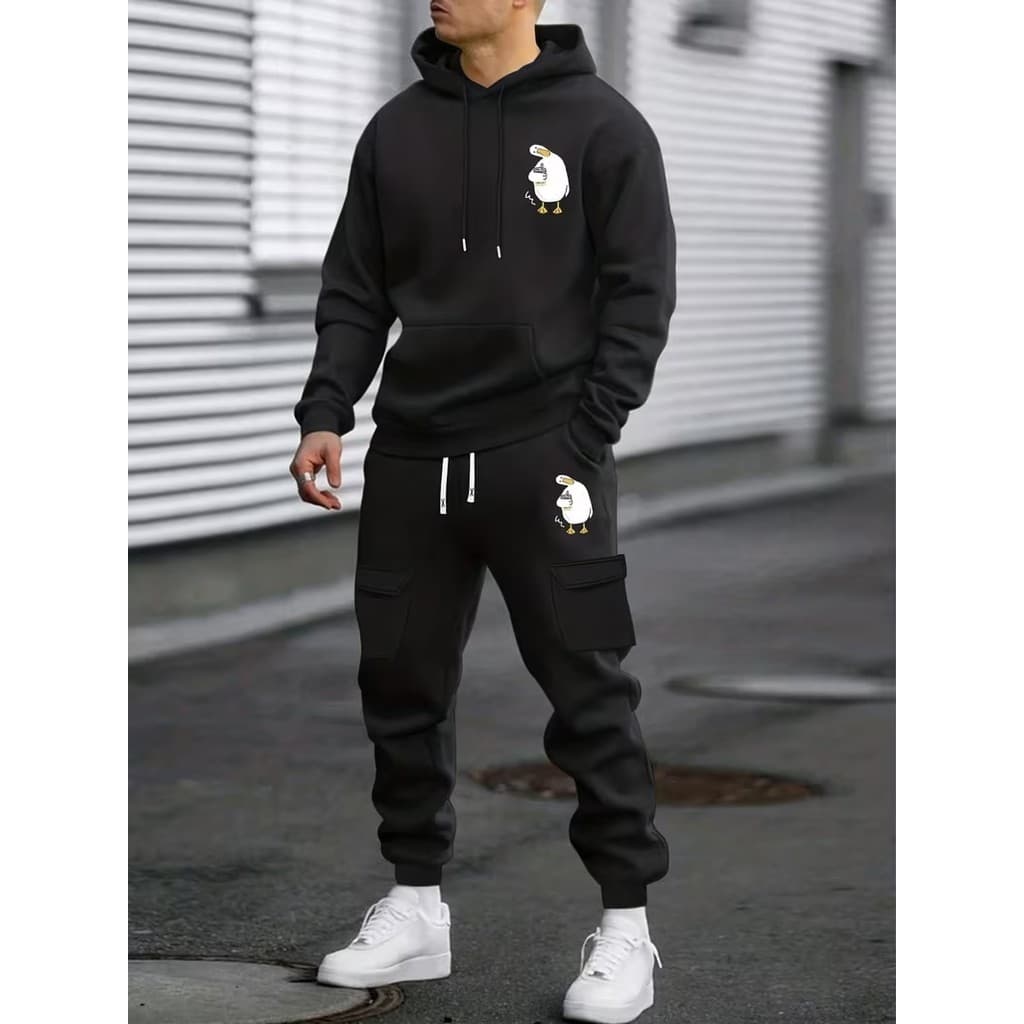 Conjunto Moletom Canguru  Masculino Pato OK Blusa De Frio + Calça Moletom Estampados Unissex Outono/Inverno