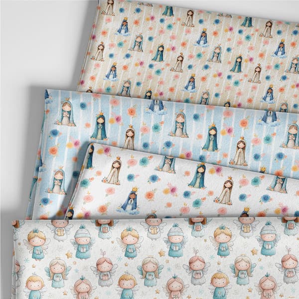 Tecido Tricoline Digital Estampas Religiosas Anjinhos Infantil Costura Patchwork Artesanato
