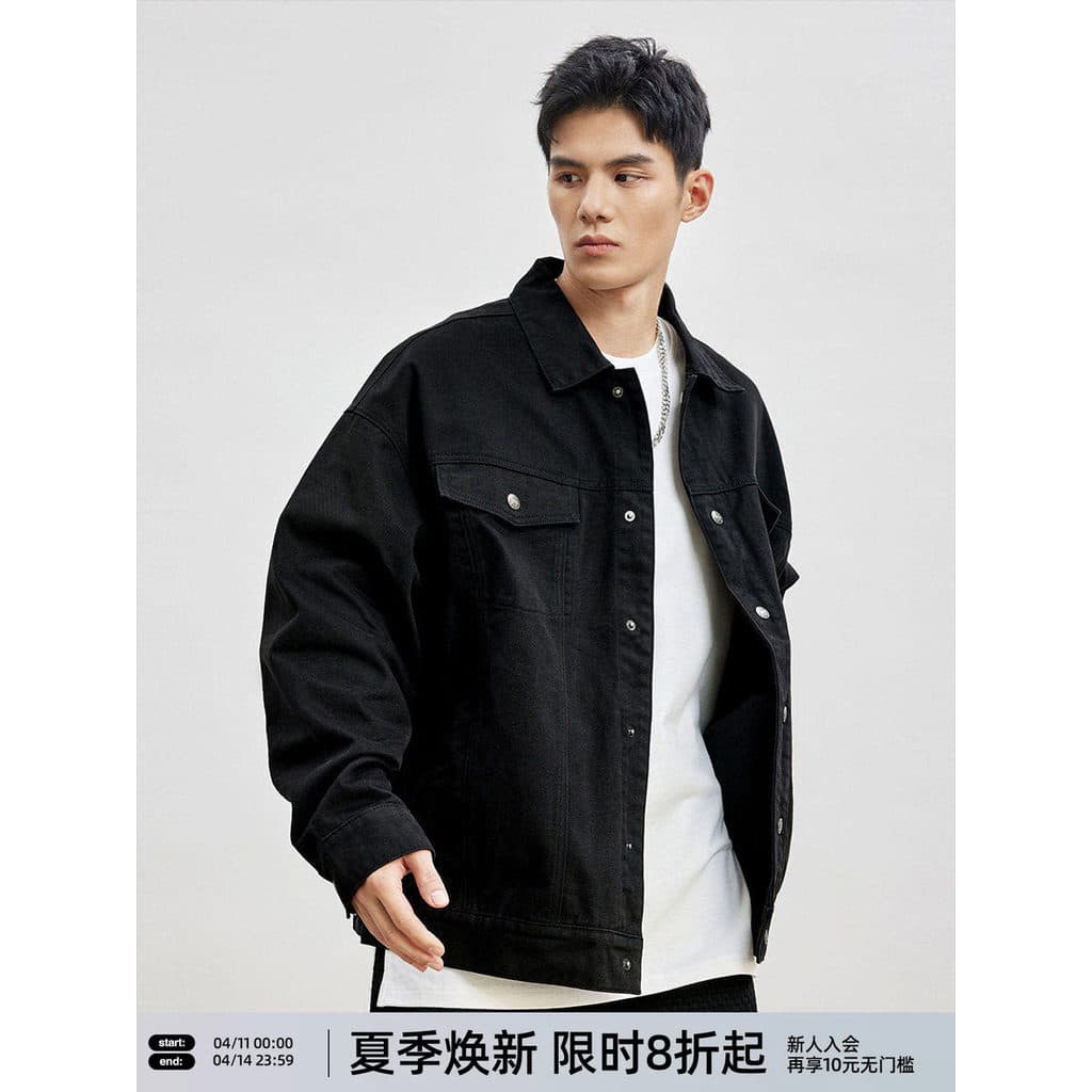 BD outono puro algodão Denim jaqueta masculina solta simples lapela de peito único Casual All-Match jaqueta masculina