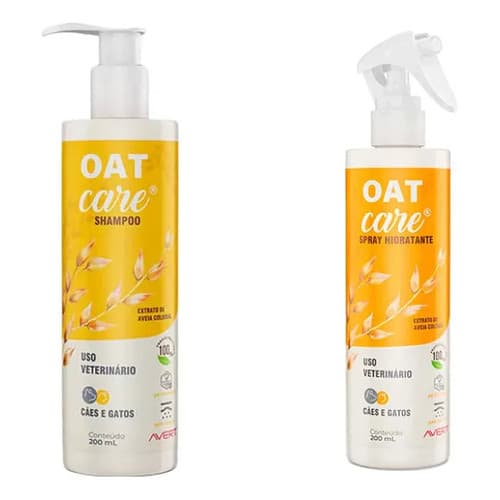 Kit Oat Care: Shampoo Pele Sensível 200ml + Spray Hidratante 200ml Cães e Gatos