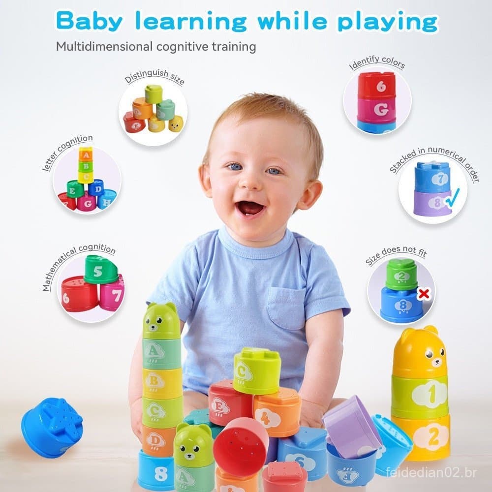 9 Pçs Brinquedos Do Bebê Empilhamento Copos Torres Com Números E Alfabeto Construção Blocos Brinquedo Educativo