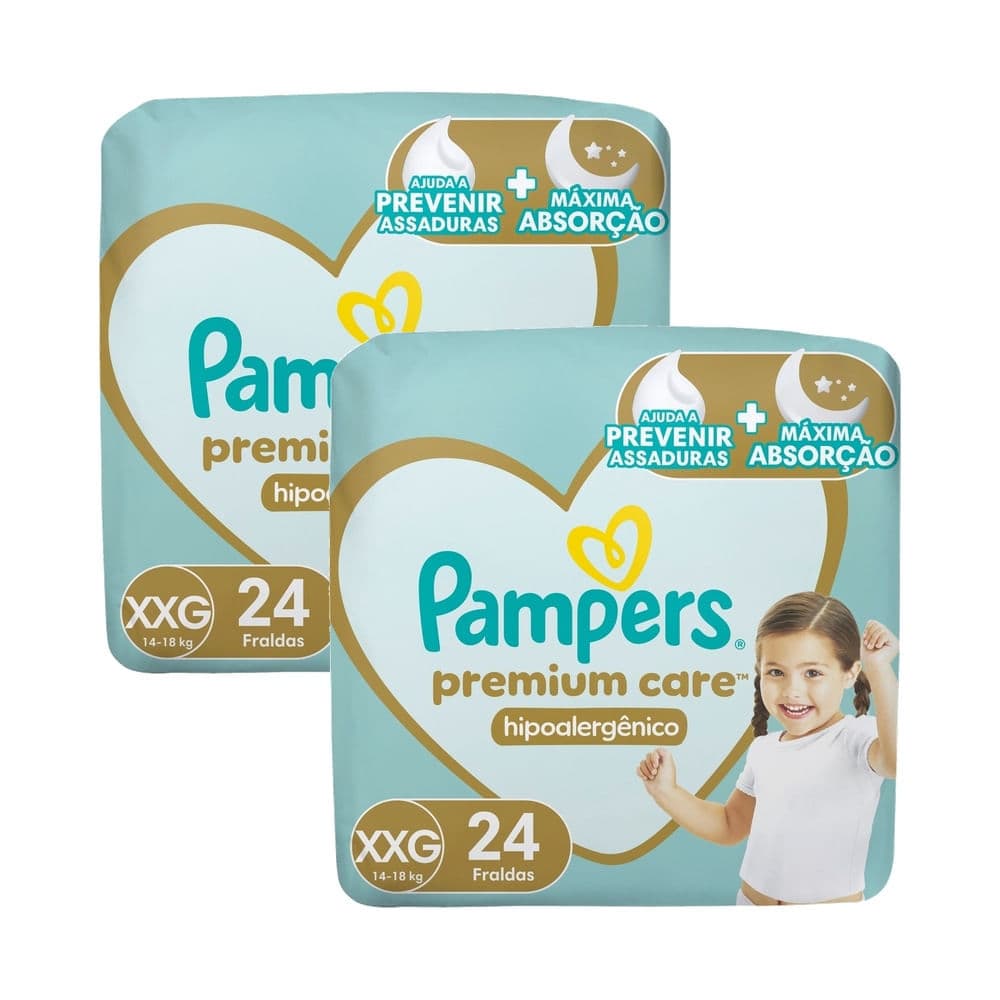 Kit 2 Fralda Pampers Premium Care Tamanho XXG Pacote Mega 24 Fraldas Descartáveis