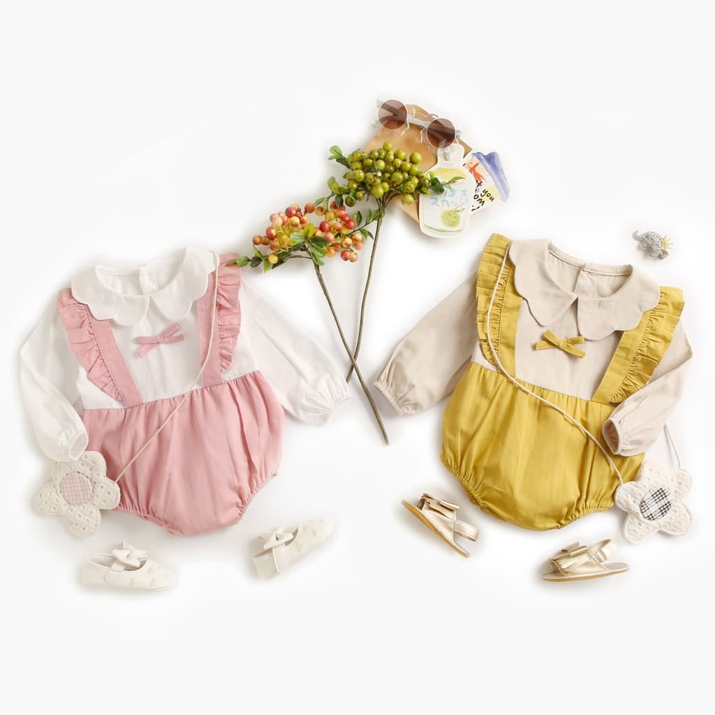 Roupas de bebê roupas de bebê primavera outono bebê menina Bodysuit gola pétala manga comprida macacão roupas de bebê ro