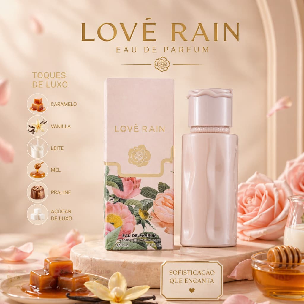 Perfume Árabe Feminino Doce Gourmand Baunilha Caramelo Importado Longa Duração 30ml Lové Rain