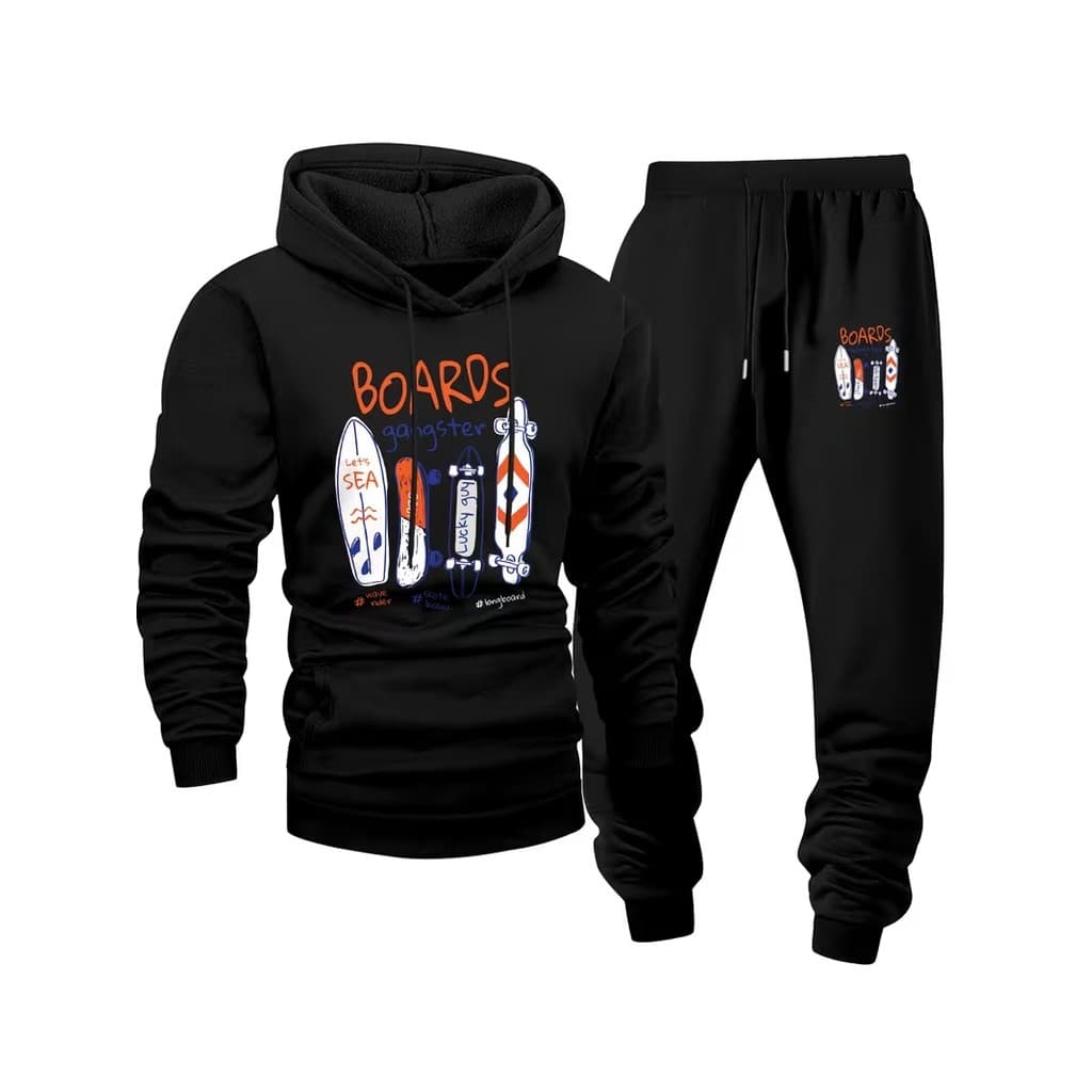 Conjunto Moletom Canguru Masculino Boards Blusa De Frio + Calça Moletom Estampados Unissex Outono/Inverno