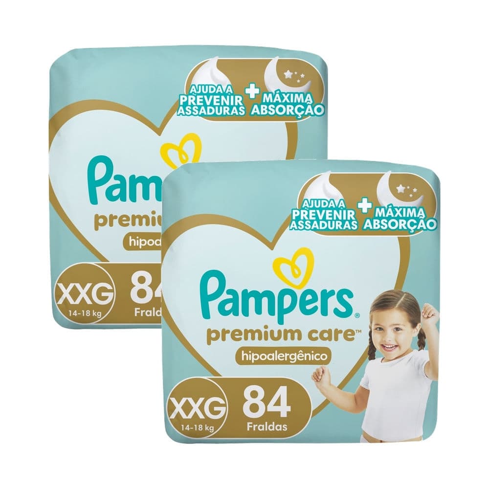 Kit 2 Fralda Pampers Premium Care Tamanho XXG 84 Unidades Descartáveis