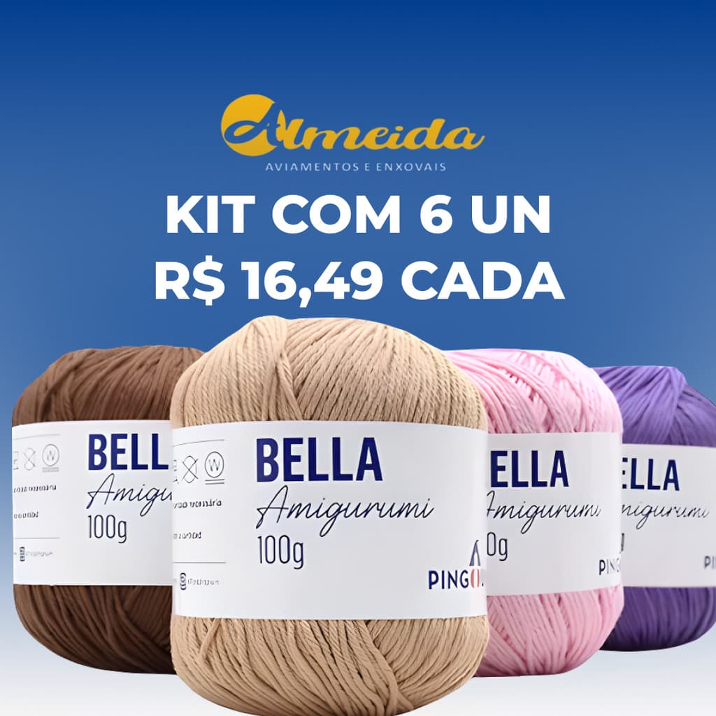 Kit 6 Fios Bella Amigurumi Pingouin 203m 100% Algodão Cores à Escolha Crochê - ESCOLHA AS CORES NO CHAT