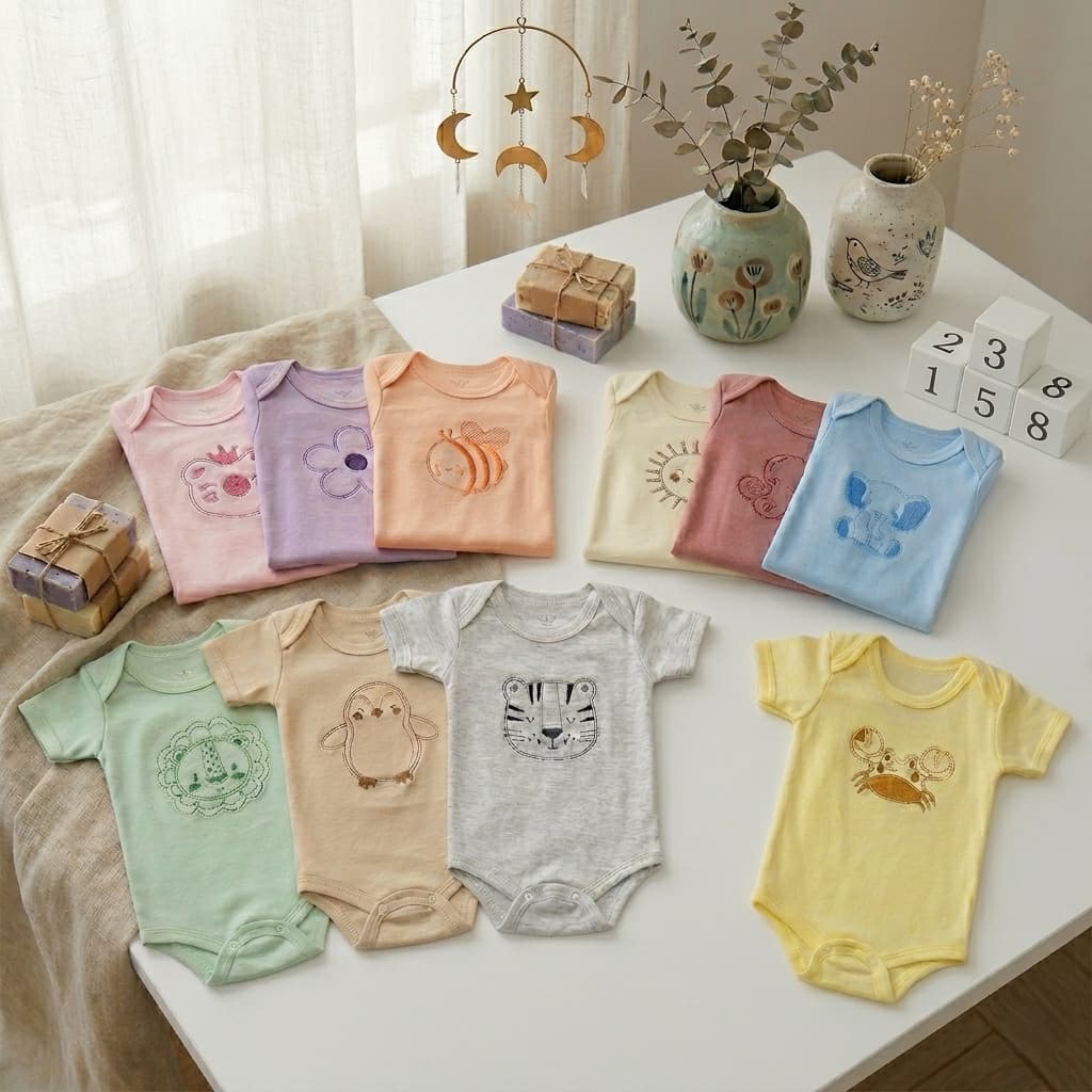 kit 3 peças Body Manga Curta Bordado bichinhos linha luxo menina/ menino/enxoval/roupa de bebê