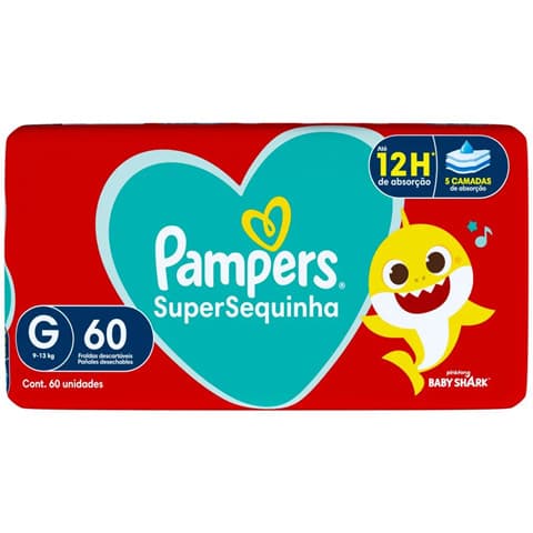 FRALDA PAMPERS SUPERSEQUINHA SHARK G C/ 60 + ENVIO RÁPIDO