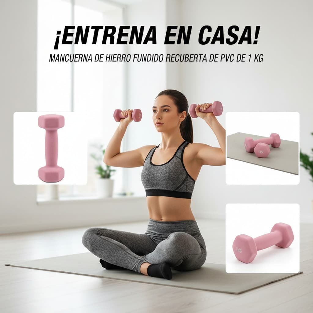 Rosa Par Halter 1KG Sextavado -Musculação Academia Funcional Peso Para Braço Treino em Casa Musculação Treino em Casa