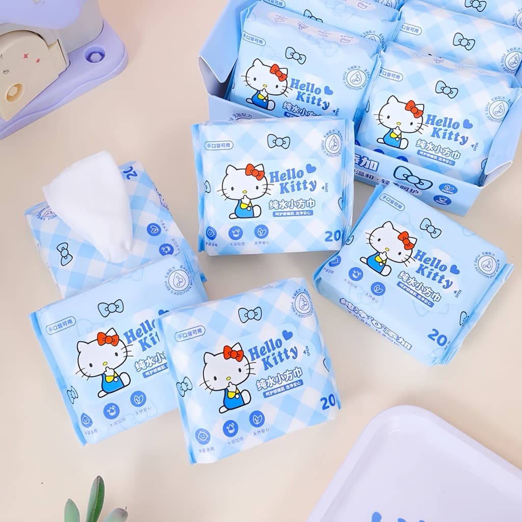 Hellokitty saco pequeno lenços umedecidos Mini lenços umedecidos portáteis bebê mão boca limpeza lenços umedecidos dedic