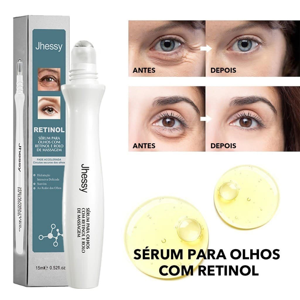 Jhessy Sérum para Olhos com Retinol e Rolo de Massagem Anti-Idade Clareador Anti-Rugas Hidratação