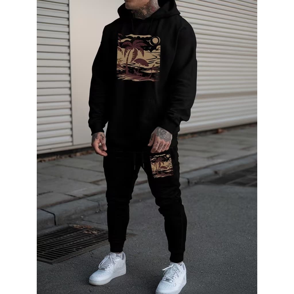 Conjunto Moletom Canguru Masculino Paradise Blusa De Frio + Calça Moletom Estampados Unissex Outono/Inverno