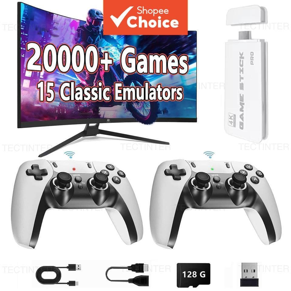  Console de Videogame TV 4K Game Stick M15 64GB com 20000 Jogos Retro Embutidos, Controle sem Fio
