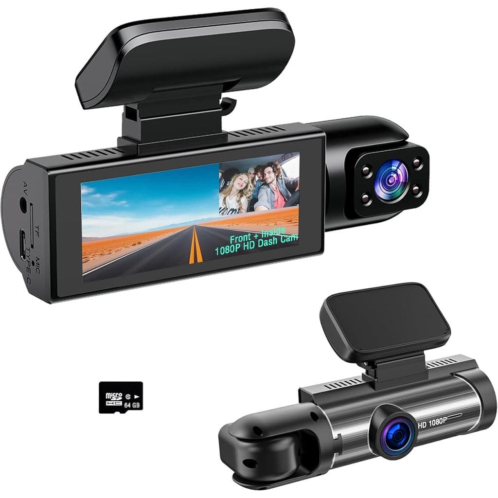 Câmera Veicular Dupla Frontal e Traseira com Cartão de 64GB, Câmera Veicular 1080P HD com Visão Noturna IR para Carros, 