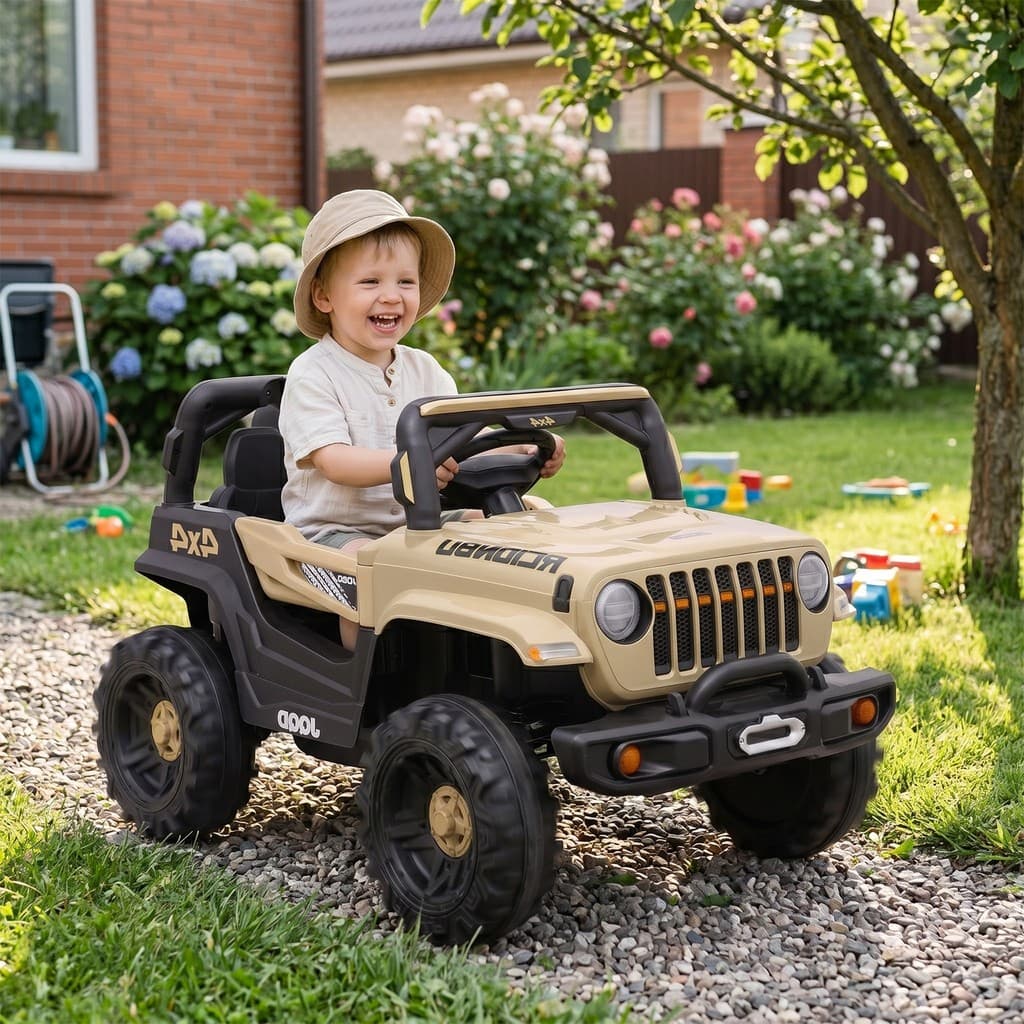 Carrinho Jeep Elétrico Motorizado Infantil 12v Bege Com Controle Remoto Frente E Ré - Zippy Toys