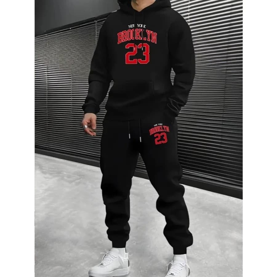 Conjunto Moletom Canguru Masculino Broklyn 23 Blusa De Frio + Calça Moletom Estampados Unissex Outono/Inverno