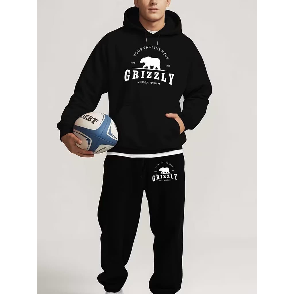 Conjunto Moletom Canguru Masculino Grizzly Blusa De Frio + Calça Moletom Estampados Unissex Outono/Inverno