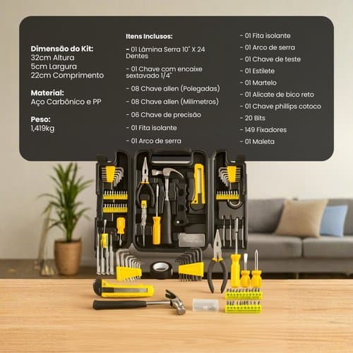 Kit Ferramentas Completo Equipamento Manual Maleta Organizador 200 Pcs