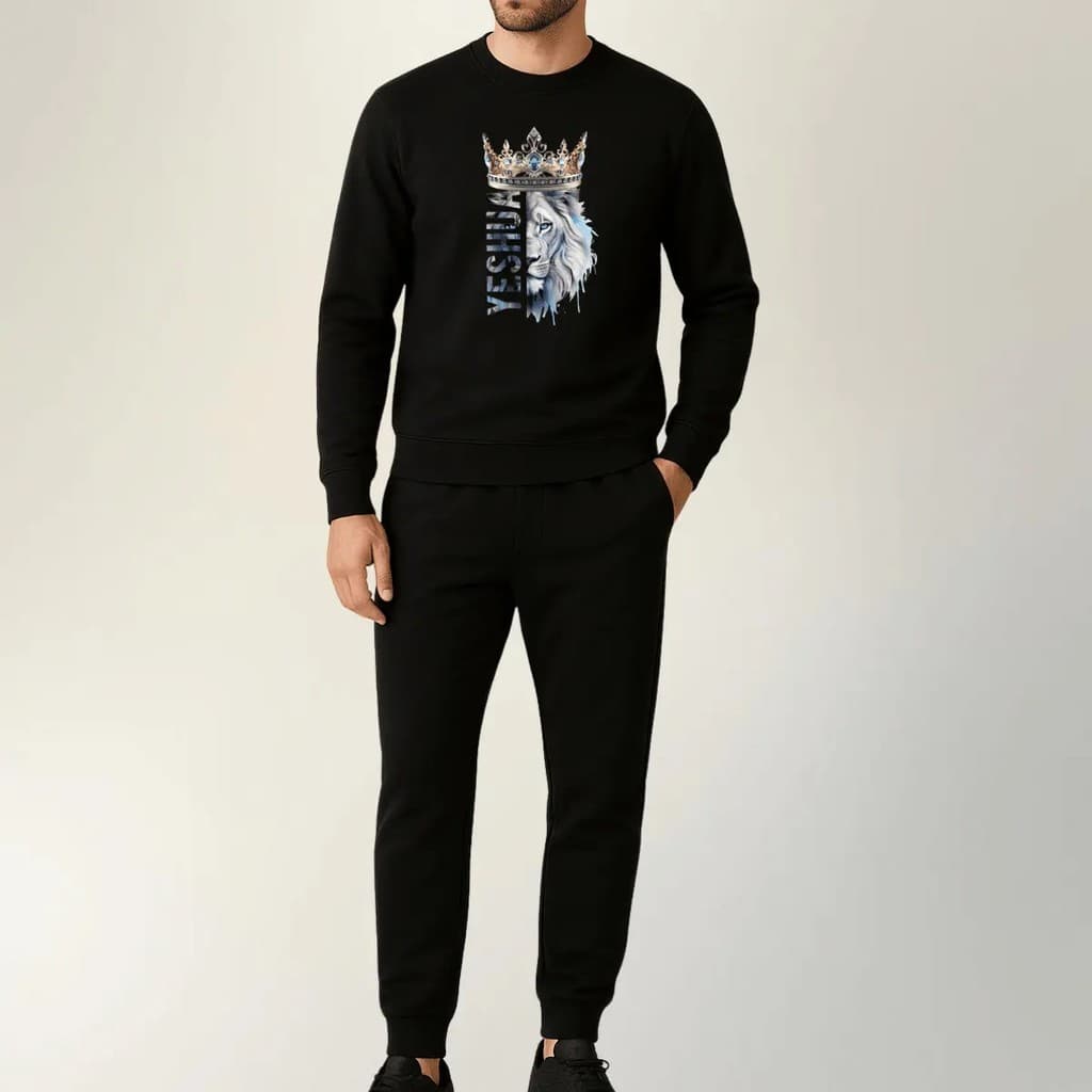 Conjunto Moletom Careca Masculino Yeshua Azul Blusa De Frio + Calça Moletom Estampados Unissex Outono/Inverno
