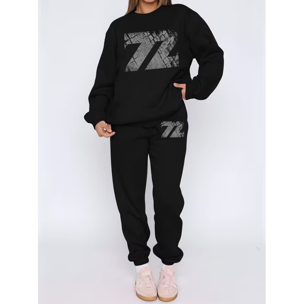 Conjunto Moletom Careca Feminino 72 Minimalista Blusa De Frio + Calça Moletom Estampados Unissex Outono/Inverno