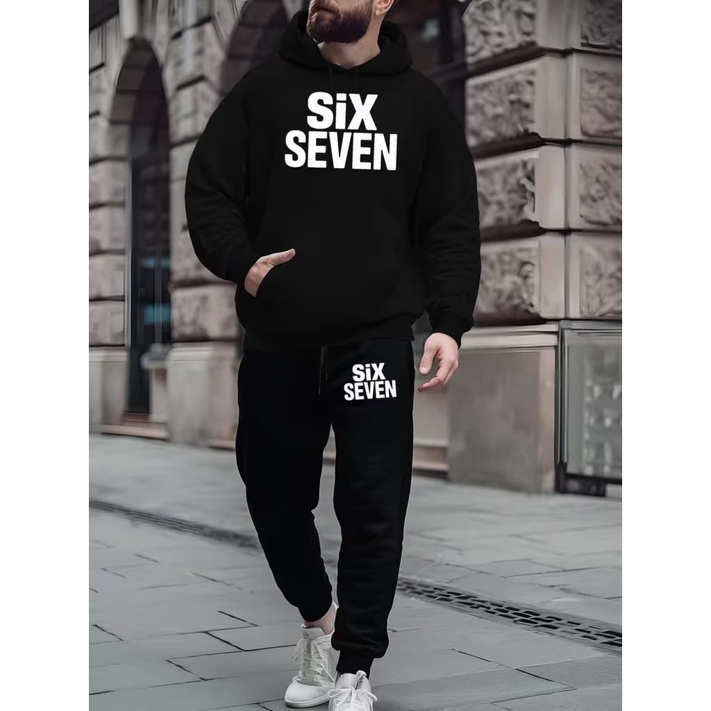 Conjunto Moletom Canguru Masculino Six Seven Blusa De Frio + Calça Moletom Estampados Unissex Outono/Inverno