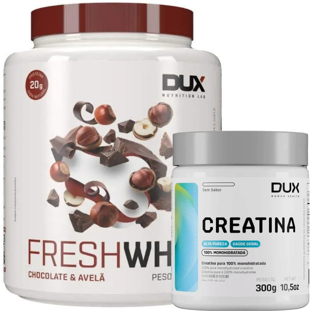 Whey Protein DUX Chocolate Belga E Creatina Monohidratada Pura 300g -Kit Original