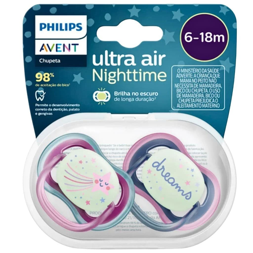 Chupeta Ultra Air Noturna Dupla Azul e Rosa Philips Avent (SCF376/14)
