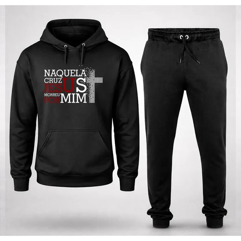 Conjunto Moletom Canguru  Masculino Jesus Blusa De Frio + Calça Moletom Estampados Unissex Outono/Inverno