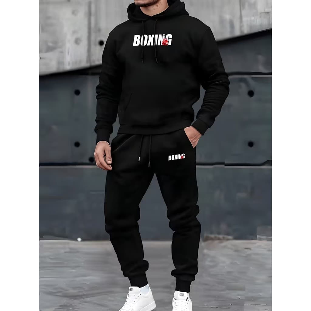 Conjunto Moletom Masculino box Blusa De Frio Canguru Bolso e Capuz + Calça Moletom Estampados Unissex Outono/Inverno
