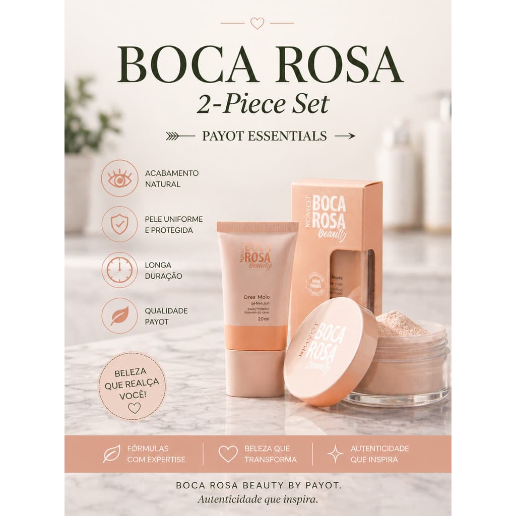 kit 2 Boca Rosa Pó Facial Solto by Pay ot 20g+ Base Líquida Matte Perfect