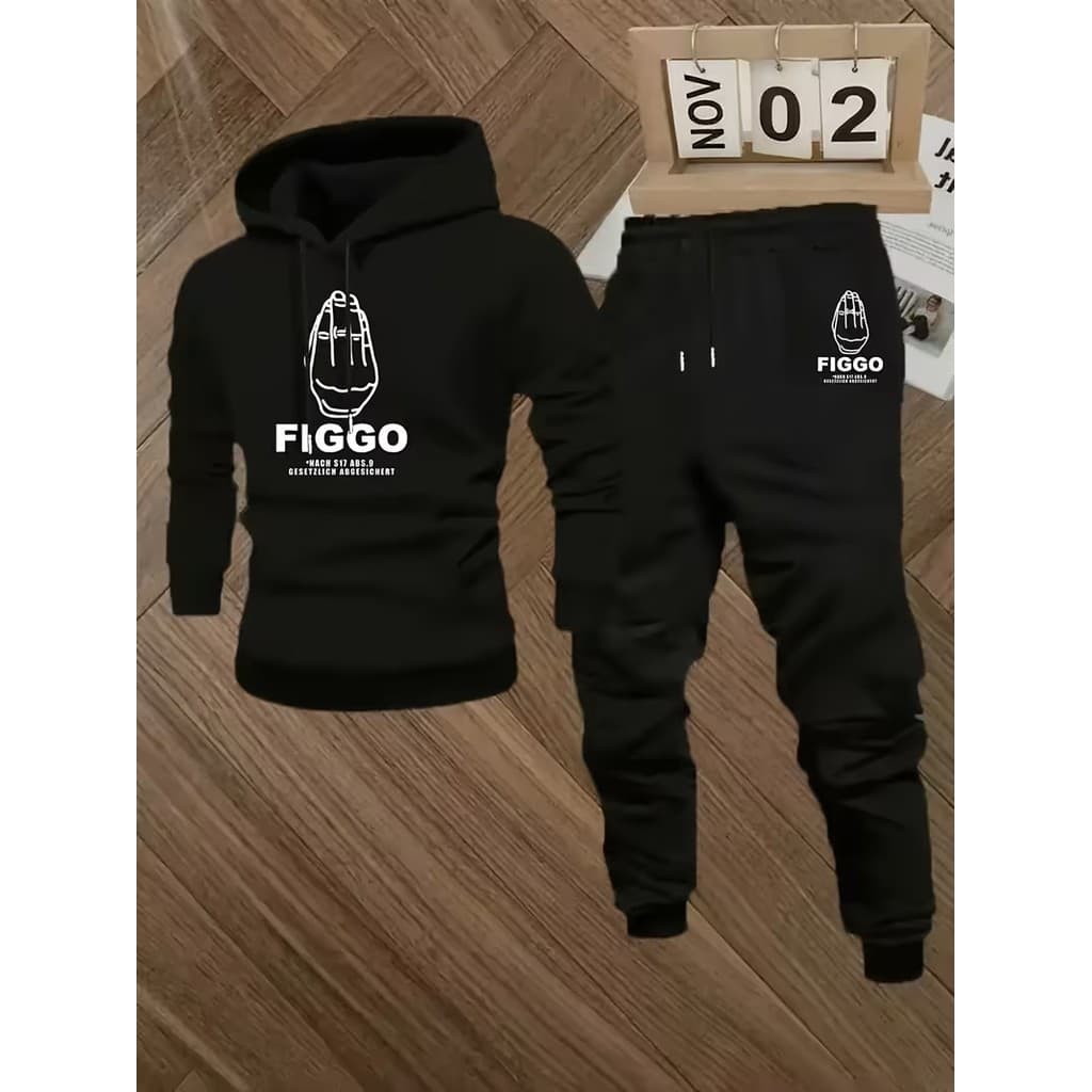 Conjunto Moletom Canguru Masculino Figgo Blusa De Frio + Calça Moletom Estampados Unissex Outono/Inverno