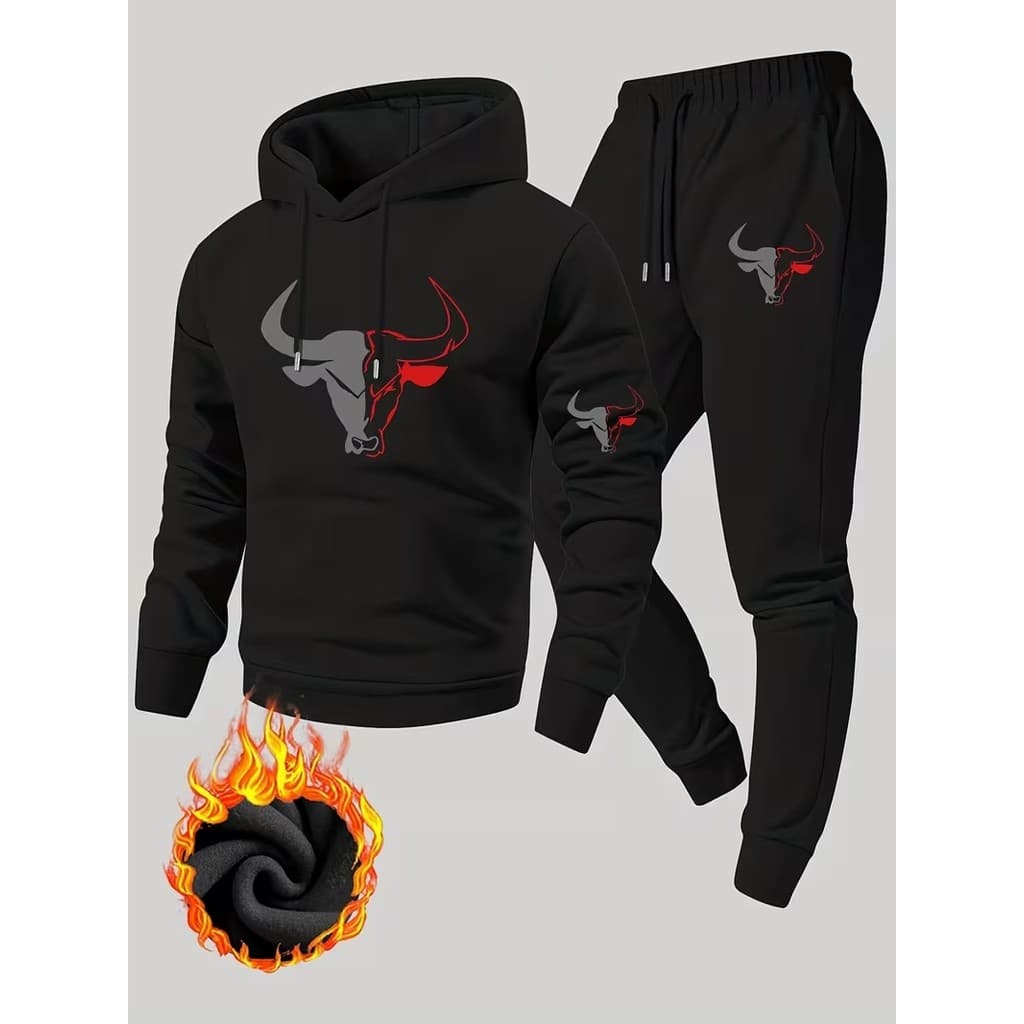 Conjunto Moletom Canguru Masculino Touro Blusa De Frio + Calça Moletom Estampados Unissex Outono/Inverno