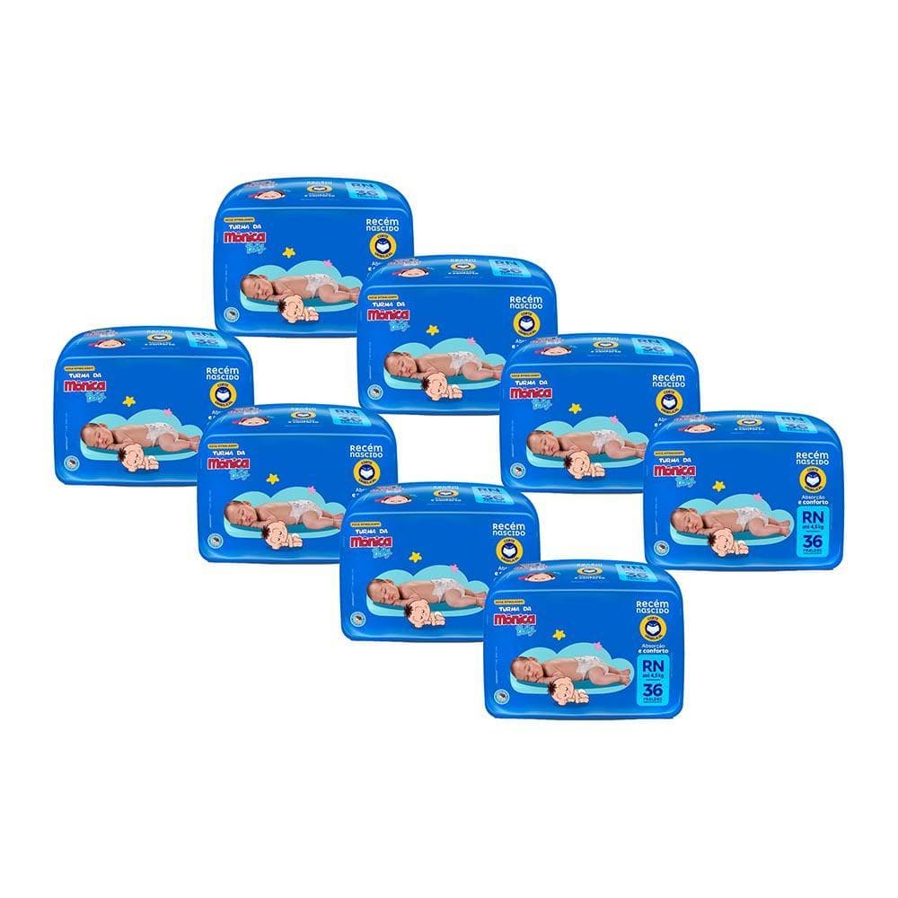 Kit 8 Fraldas Turma da Mônica Baby Jumbo RN com 36un cada