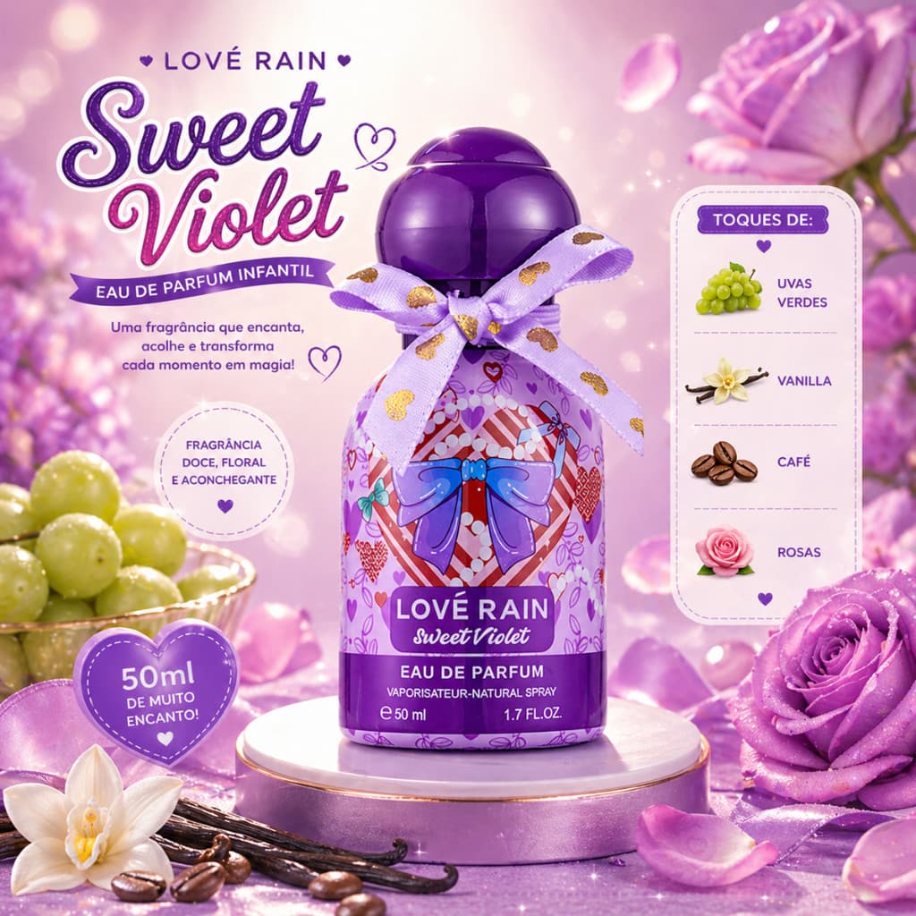 Perfume Infantil Importado Feminino Doce Floral Frutado Fragrância Delicada 30ml Lové Rain Presente Dia das Crianças