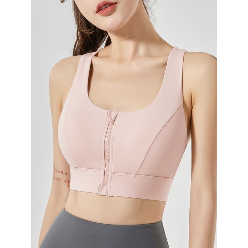 Roupa íntima esportiva com zíper frontal de uma peça, feminina, à prova de choque, Push-Up, sutiã Fitness de alta intens