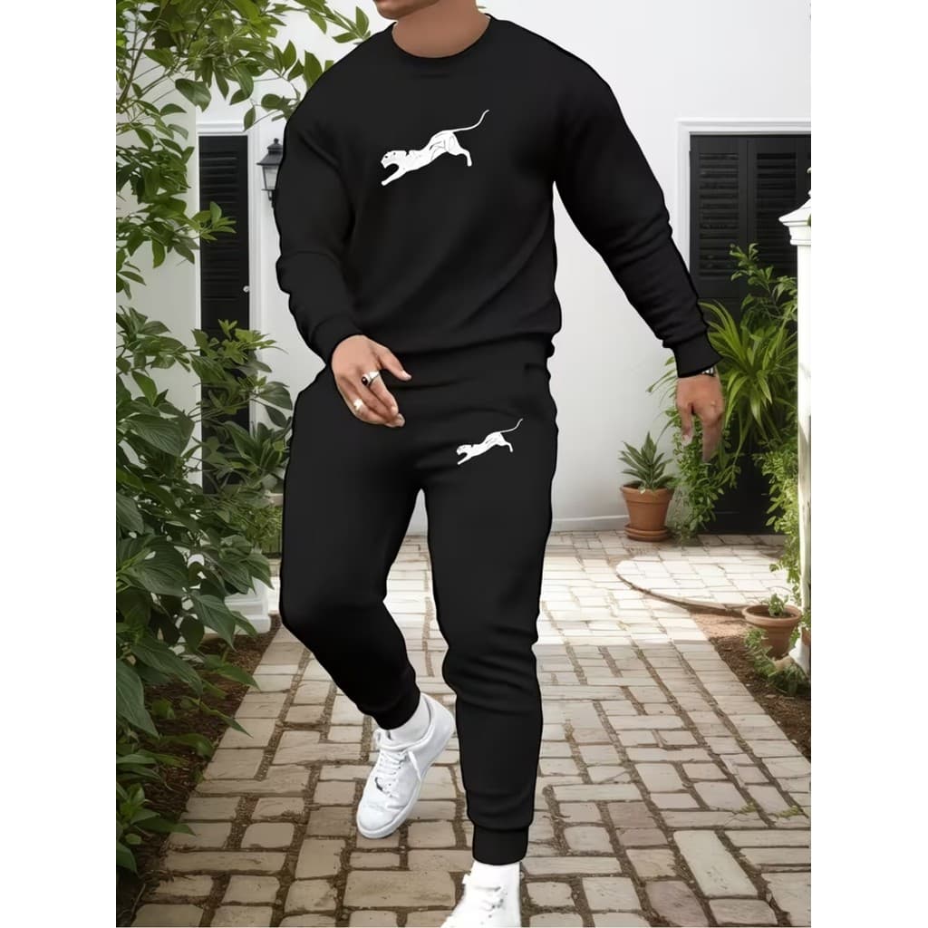 Conjunto Moletom Canguru Masculino Jaguar Blusa De Frio + Calça Moletom Estampados Unissex Outono/Inverno