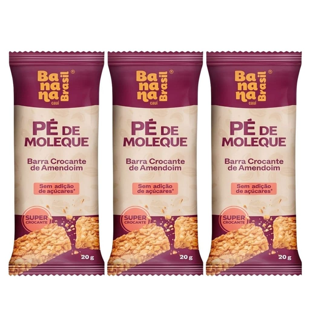  Barra Pé De Moleque Zero Açúcar 20g Banana Brasil  Kit 3 Snack Saudável Natural Premium