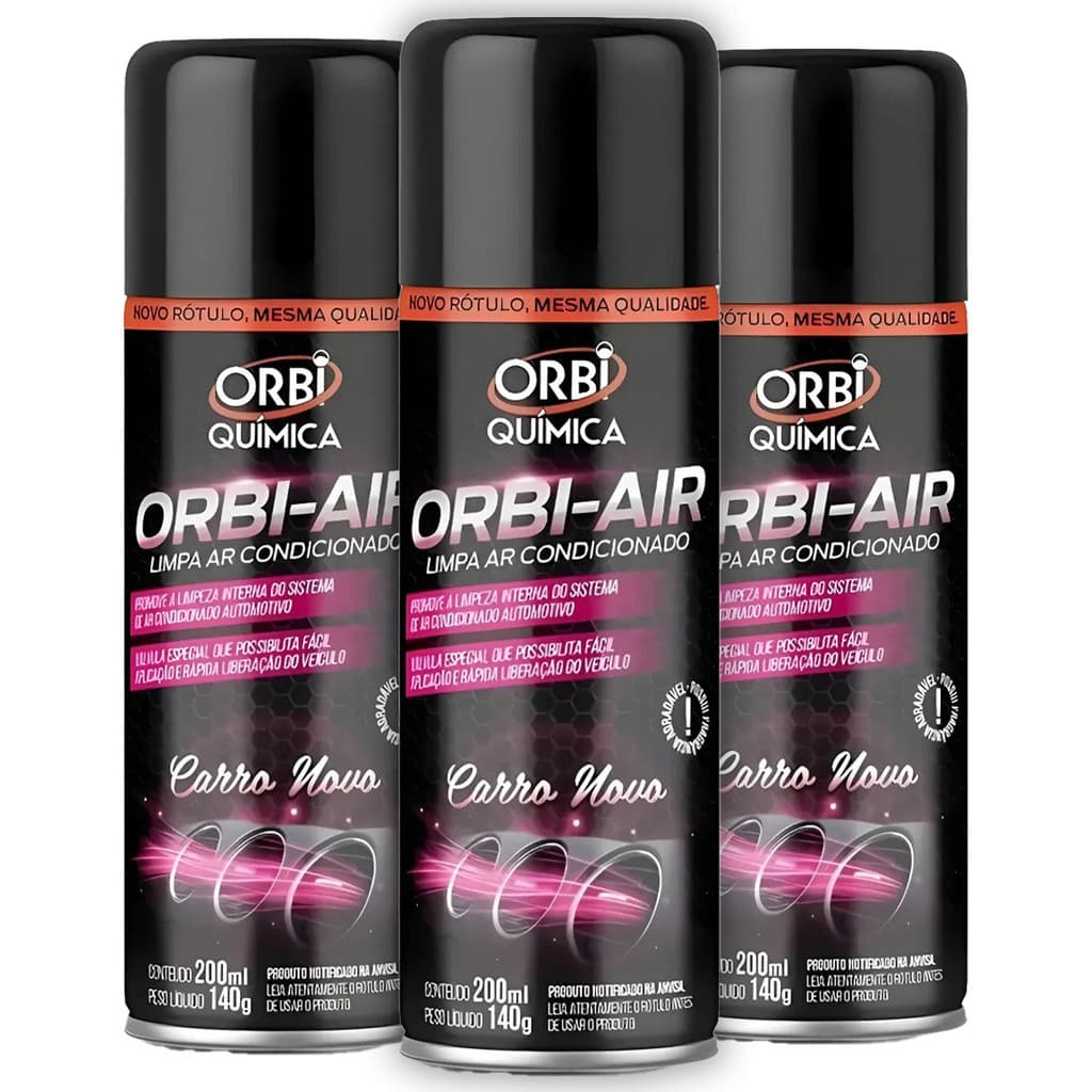 Kit 3 Orbi Air 200ml Elimina Odores Ar Condicionado Carro Fragrância Carro Novo Premium
