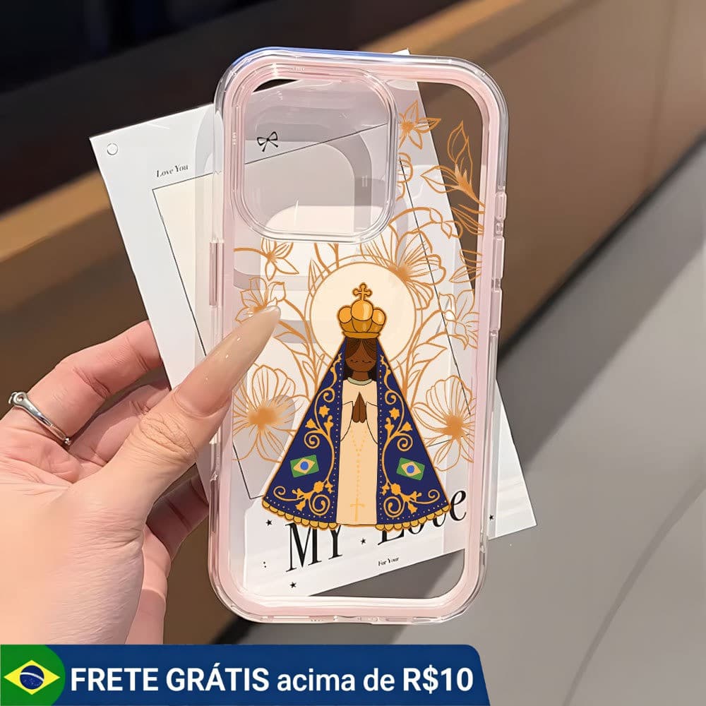 Capa 2 Em 1 Para iPhone 16 15 14 Plus 13 12 11 17 Air Pro Max Transparente Anti-Impacto Nossa Senhora