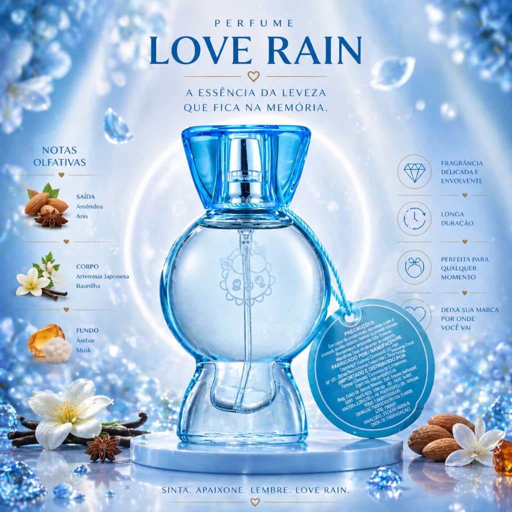 Perfume Feminino Importado Doce Amadeirado Baunilha Longa Duração Fragrância Elegante 30ml Lové Rain Luxo